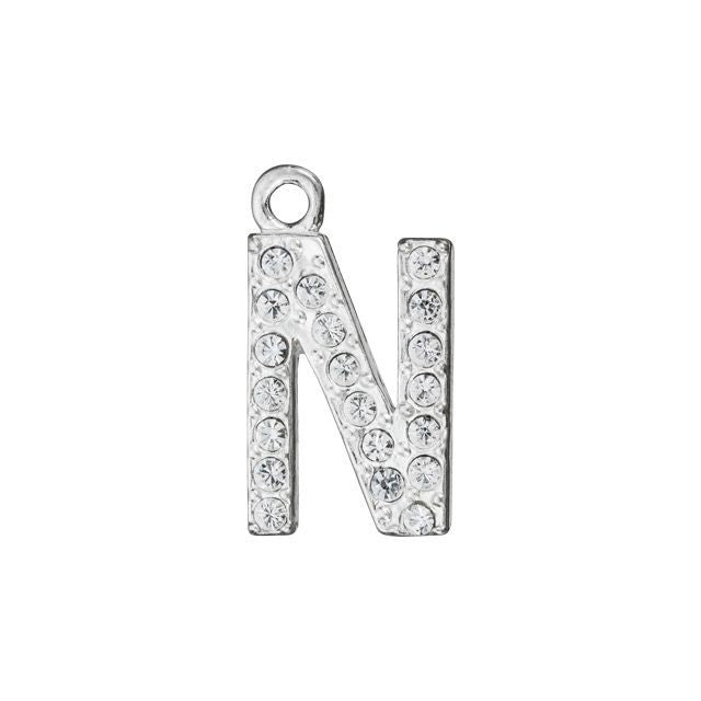Alphabet Pendant, Letter 'N' with Rings 12.5mm, Sterling Silver (1 Piece)
