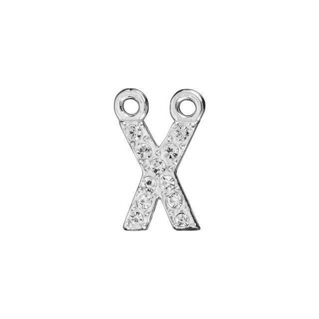 Alphabet Pendant, Letter 'X' with 2 Rings 7mm, Sterling Silver (1 Piece)