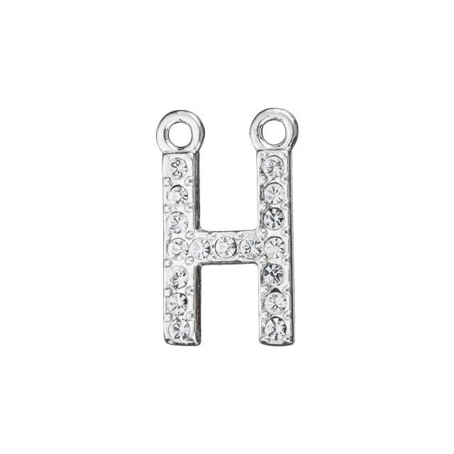 Alphabet Pendant, Letter 'H' with 2 Rings 12.5mm, Sterling Silver (1 Piece)