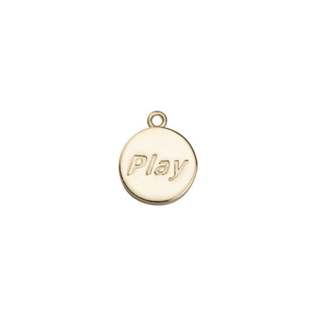 Charm, Round with Message "Play" 17x14mm, Gold Plated (1 Piece)
