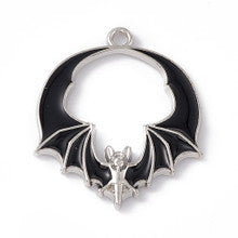 Black Bat with Wings Halloween Pendant