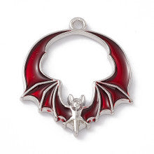 Dark Red Enamel Gothic Bat Wing Pendant 28x24mm (1 Piece)
