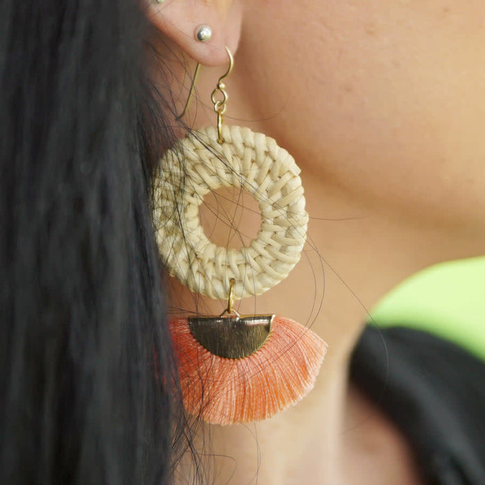 Handmade Woven Rattan Straw Ring Pendant/Connector (1 Pair)
