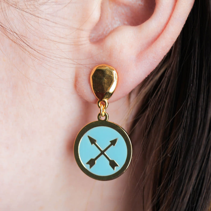 22mm Gold Plated Crossed Arrows Charm with Turquoise Enamel