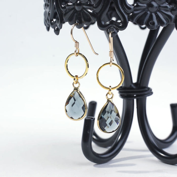10x14mm Oval Black Faceted Glass Charm with Gold Plating