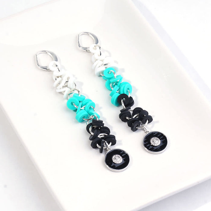 13mm Black Enamel Rhodium Plated Round Rhinestone Center Charm