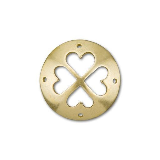 Connector Link, Circle with 4 Cutout Hearts 24mm, Brass Plated (1 Piece)