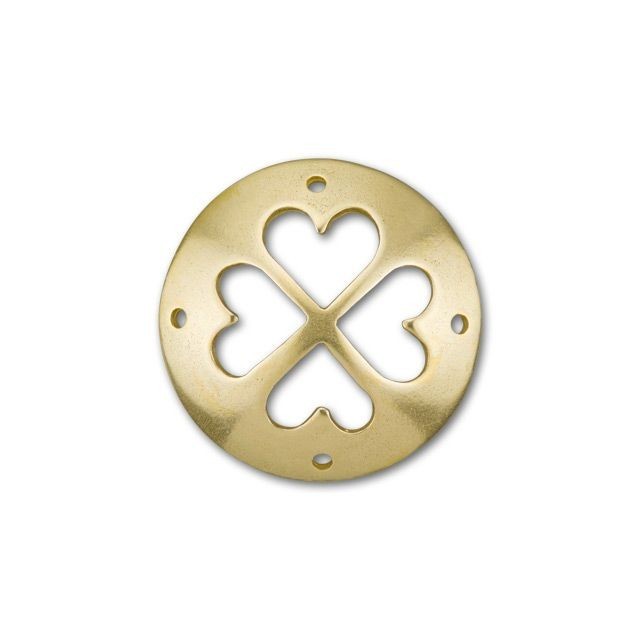 Connector Link, Circle with 4 Cutout Hearts 24mm, Brass Plated (1 Piece)