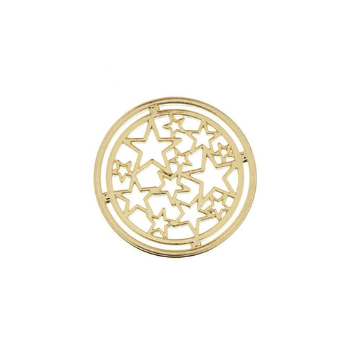 Pendant Frame, Circle with Stars 22mm, Gold Tone Brass (1 Piece)