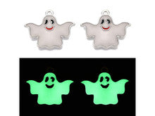 Platinum-Finish Glow-in-the-Dark Ghost Enamel Charm 23.5x19.5mm