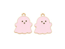 Light Gold and Pink Ghost Enamel Charm 21.5x17mm