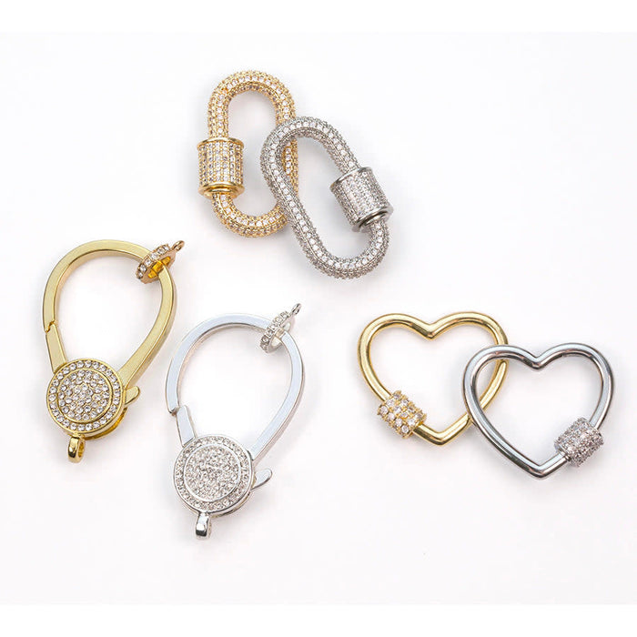 28mm Gold Plated with Clear Rhinestones Jewelry Carabiner with Lock Clasp or Pendant