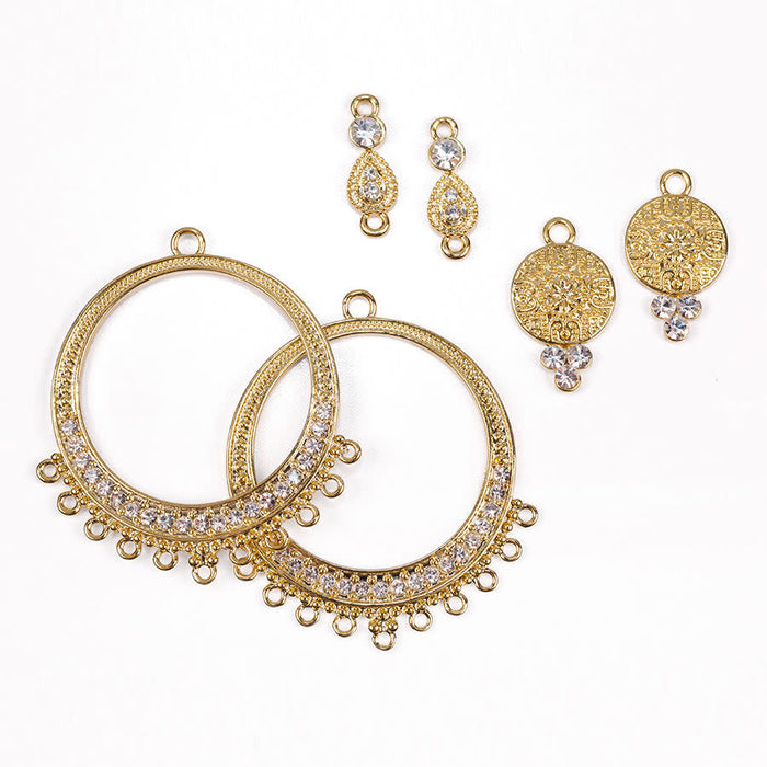25x15mm Crystal Embellished Ornate Drop Charm/Pendant in Gold Plating from the Glam Collection (2 Pieces)