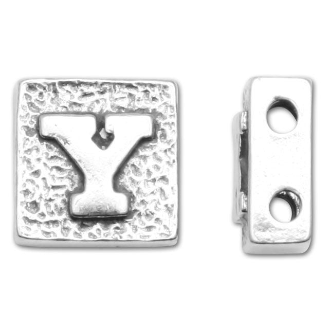 Alphabet Bead, Square with Two Holes Letter 'Y', Sterling Silver (1 Piece)