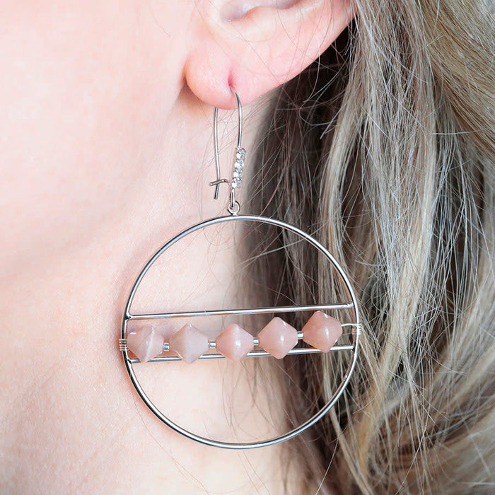 Jewelry Kit, The Saturn Gemstone Earring Set - Peach Moonstone and Silver - Limited Edition