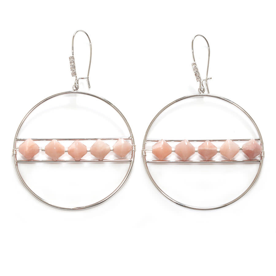 Jewelry Kit, The Saturn Gemstone Earring Set - Peach Moonstone and Silver - Limited Edition