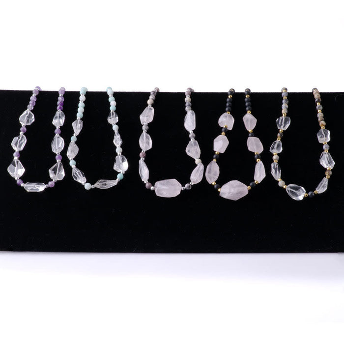 Limited Edition Crystal Quartz Nugget with Gemstones and Hematite Beads Necklace Kit -  Dendritic Black Opal and Gold