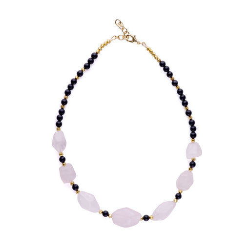 Limited Edition Rose Quartz Nugget with Gemstones and Hematite Beads Necklace Kit -  Matte Onyx and Gold