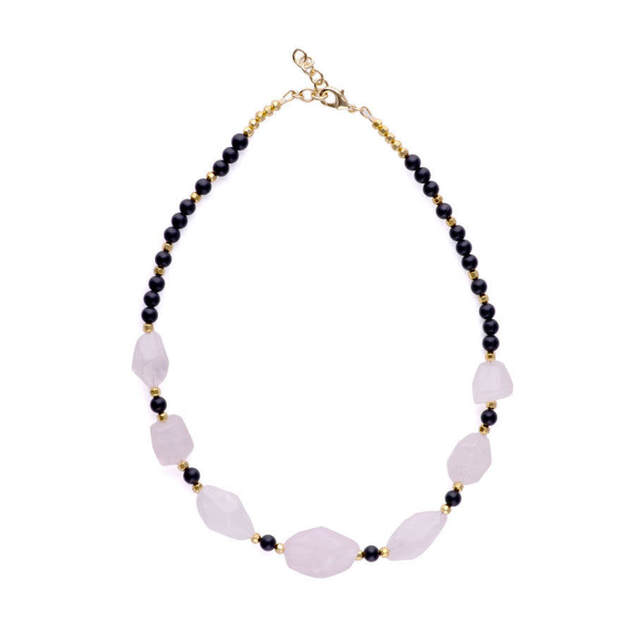 Limited Edition Rose Quartz Nugget with Gemstones and Hematite Beads Necklace Kit -  Matte Onyx and Gold