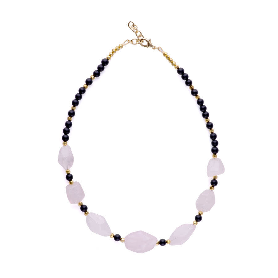 Limited Edition Rose Quartz Nugget with Gemstones and Hematite Beads Necklace Kit -  Matte Onyx and Gold