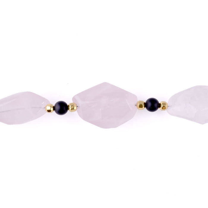 Limited Edition Rose Quartz Nugget with Gemstones and Hematite Beads Necklace Kit -  Matte Onyx and Gold