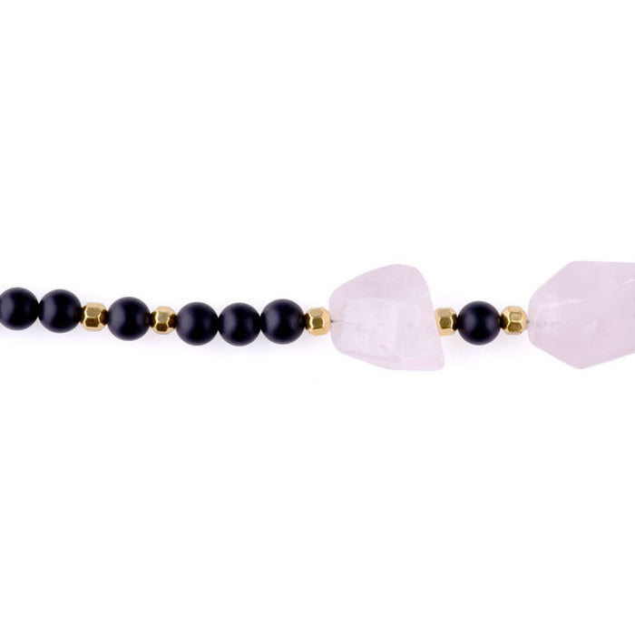 Limited Edition Rose Quartz Nugget with Gemstones and Hematite Beads Necklace Kit -  Matte Onyx and Gold