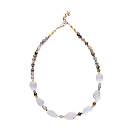 Limited Edition Crystal Quartz Nugget with Gemstones and Hematite Beads Necklace Kit -  Dendritic Black Opal and Gold