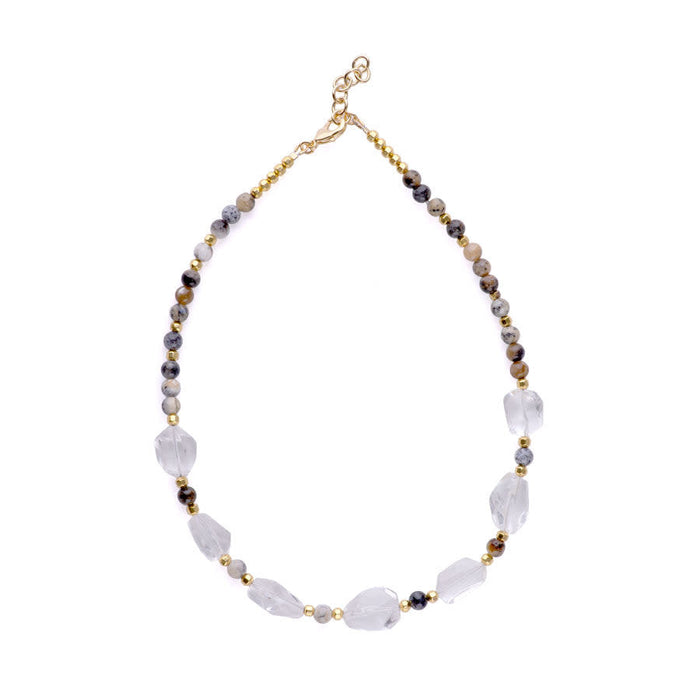 Limited Edition Crystal Quartz Nugget with Gemstones and Hematite Beads Necklace Kit -  Dendritic Black Opal and Gold