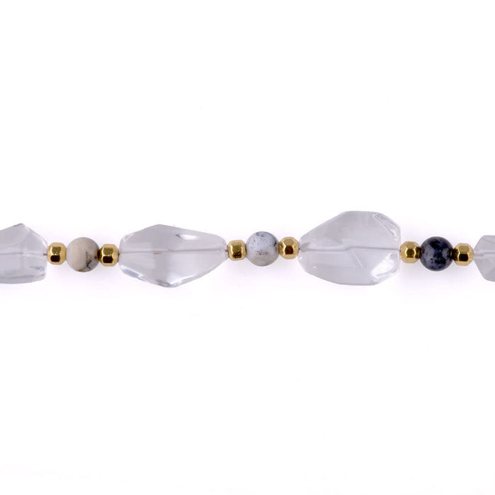 Limited Edition Crystal Quartz Nugget with Gemstones and Hematite Beads Necklace Kit -  Dendritic Black Opal and Gold