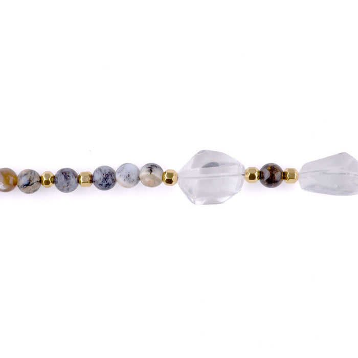 Limited Edition Crystal Quartz Nugget with Gemstones and Hematite Beads Necklace Kit -  Dendritic Black Opal and Gold