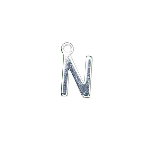 Alphabet Pendant, Letter "N" 8.5mm, Silver Plated (1 Piece)