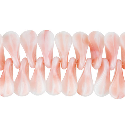 Czech Glass 18 x 8mm Pink and White Silk Paddle Style Bead Strand by Raven's Journey - Limited Edition