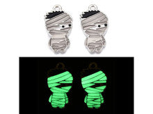 Platinum-Finish Glow-in-the-Dark Mummy Enamel Charm 22x12mm