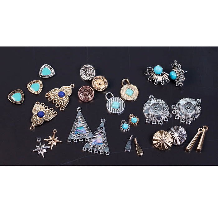 12mm Round Faux Turquoise Charms from the Global Collection - Gold Plated (1 Pair)