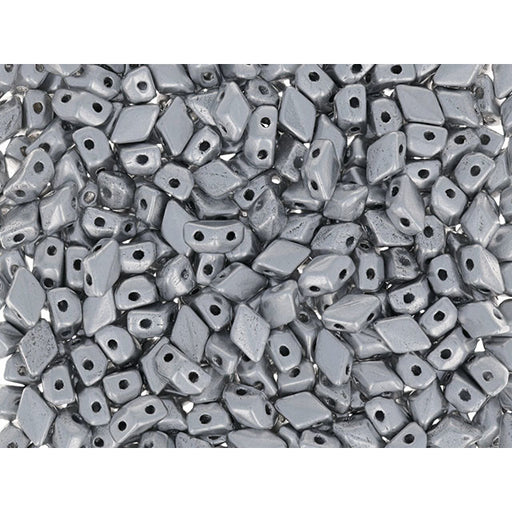 Czech Glass Mini GemDuo, 2-Hole Diamond Shaped Beads 6x4mm, Matte - Metallic Silver (2.5" Tube)