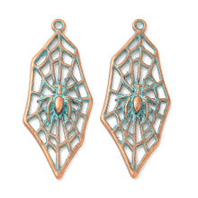 Verdigris Patina Spider on Web Pendant 38.5x16mm (1 Piece)