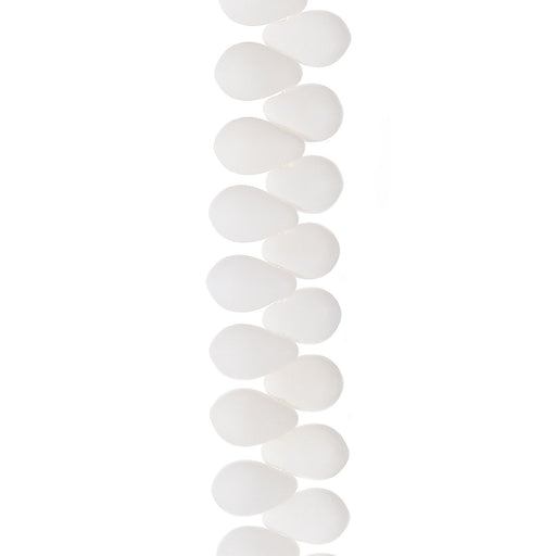 PRECIOSA Czech Glass Drop Bead Strand 6x9mm, Velvet White