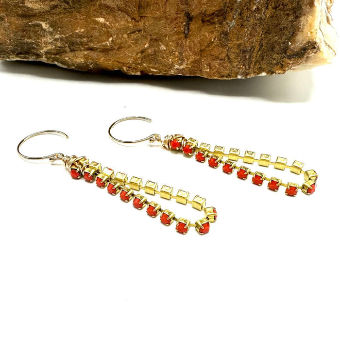 Simple Wire Wrapped Rhinestone Cup Chain Earrings