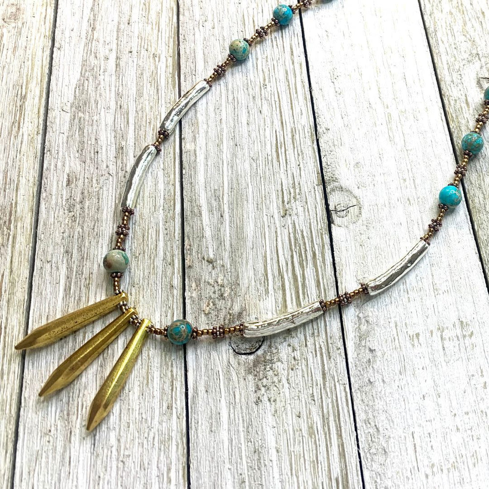 Mixed Metal & Gemstone Long Necklace