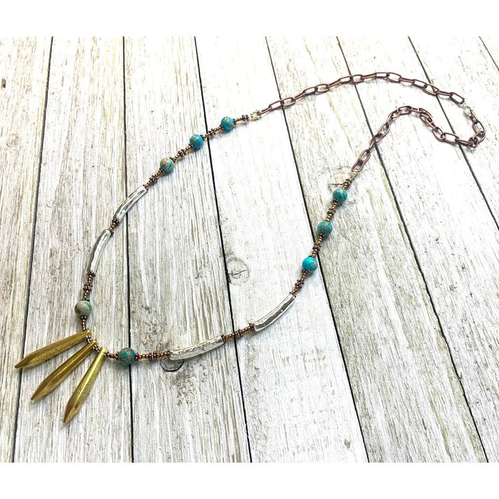 Mixed Metal & Gemstone Long Necklace