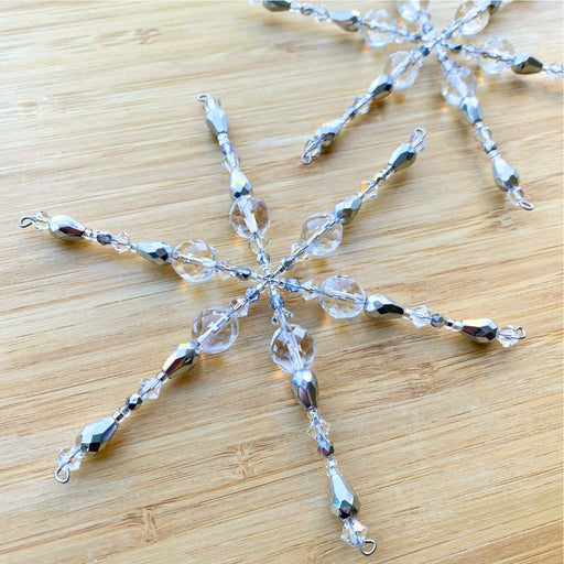 Set of 2 Crystal and Czech Glass Beaded Snowflake Ornaments