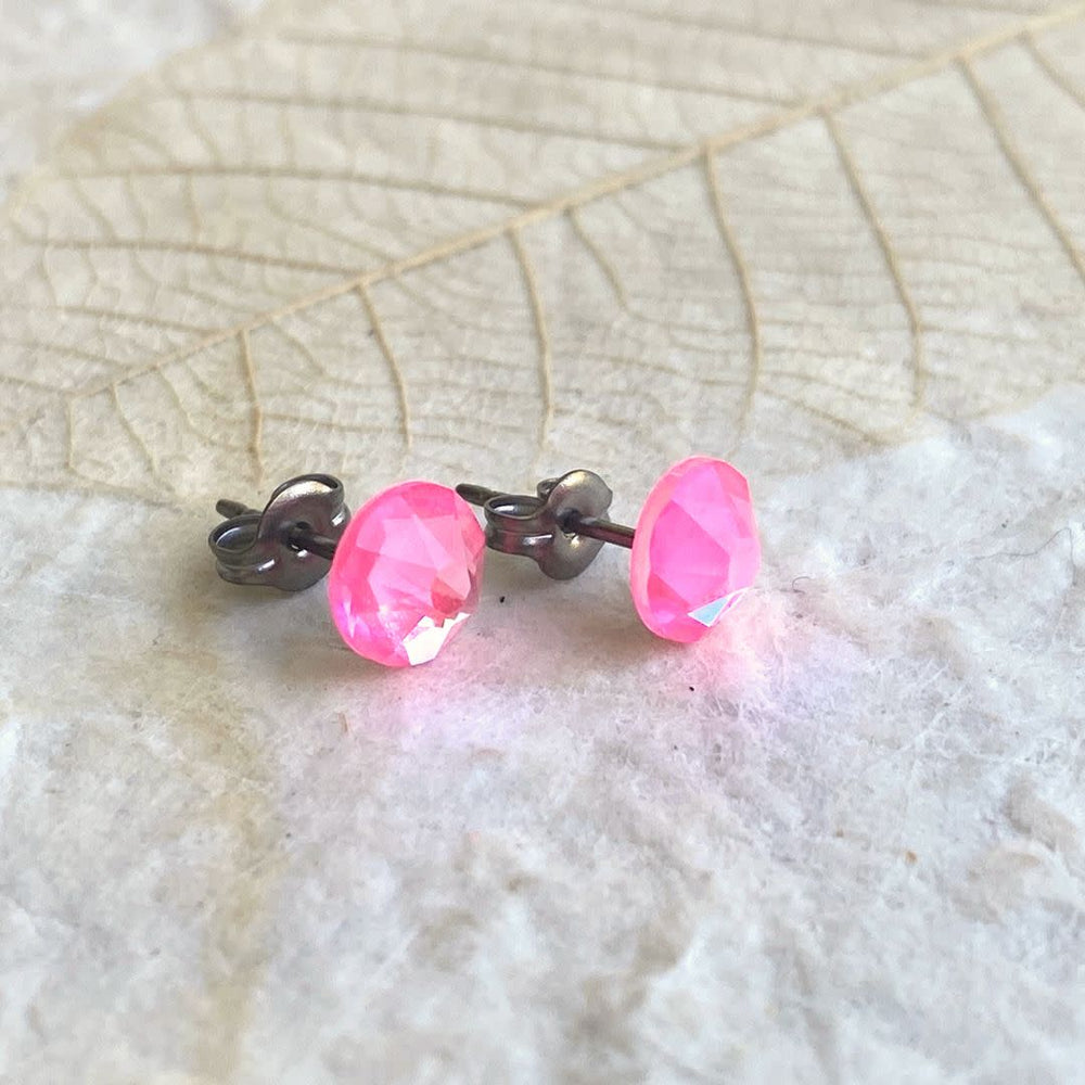 Electric Pink Crystal Stud Earrings