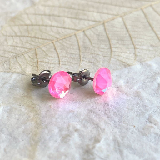 Electric Pink Crystal Stud Earrings