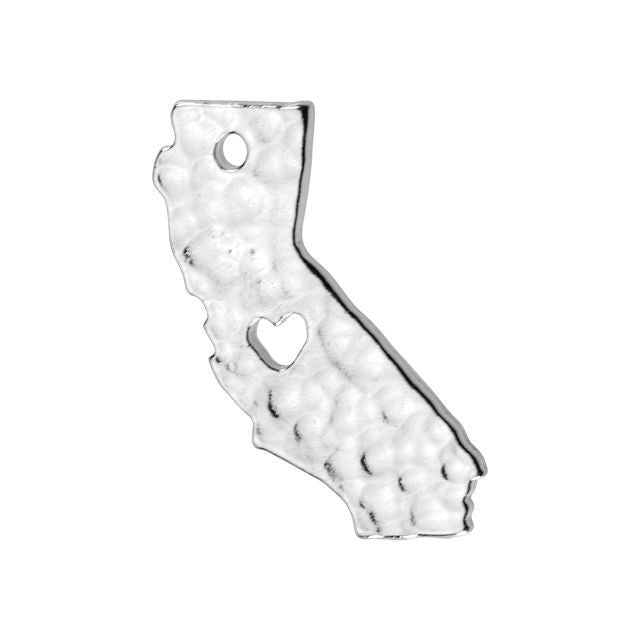 Charm, California State with Heart Cutout, Rhodium Plated, by TierraCast (1 Piece)