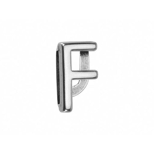 Regaliz Alphabet Slider Bead, for 10mm Flat Leather Cord Letter 'F', Silver Plated (1 Piece)