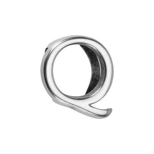 Regaliz Alphabet Slider Bead, for 10mm Flat Leather Cord Letter 'Q', Silver Plated (1 Piece)