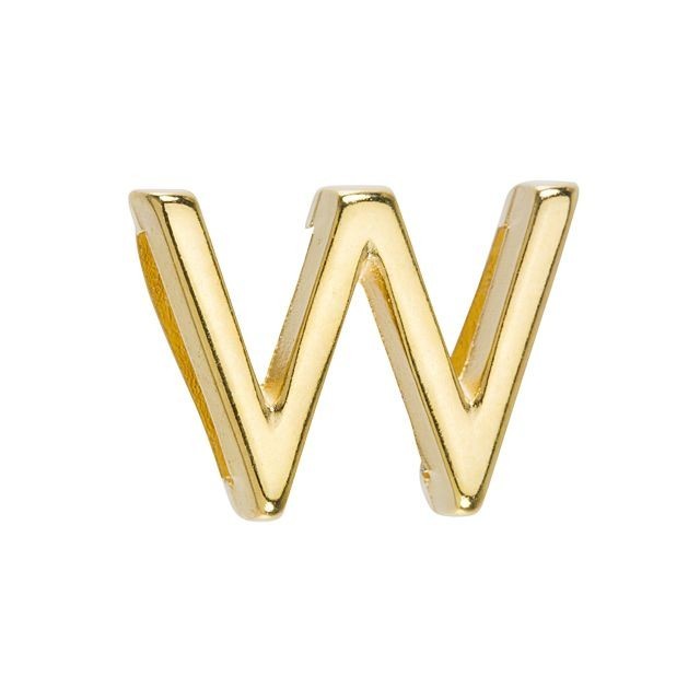 Regaliz Alphabet Slider Bead, for 10mm Flat Leather Cord Letter 'W', Gold Plated (1 Piece)