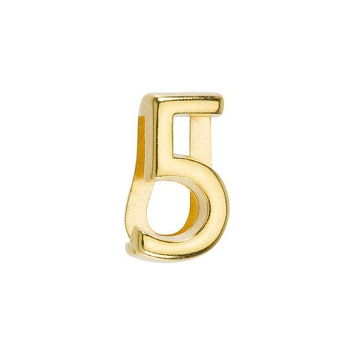 Regaliz Number Slider Bead, for 10mm Flat Leather Cord Number '5', Gold Plated (1 Piece)