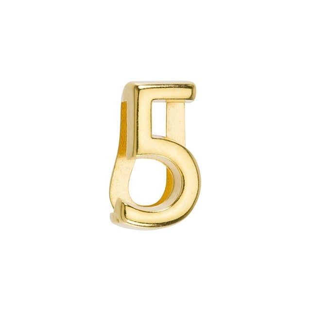 Regaliz Number Slider Bead, for 10mm Flat Leather Cord Number '5', Gold Plated (1 Piece)