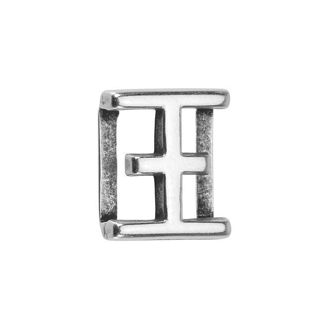 Regaliz Symbol Slider Bead, for 10mm Flat Leather Cord 'XI', Silver Plated (1 Piece)